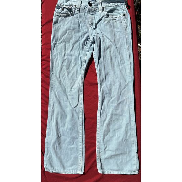 True Religion No. 1 Ricky Light Blue Denim Men's Jeans 34W x 32L Rhinestoned - Picture 1 of 16